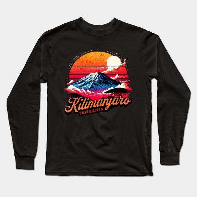 Kilimanjaro Mountain Tansania Design Long Sleeve T-Shirt by Miami Neon Designs